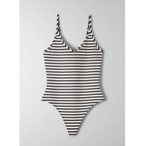 SUNDAY BEST Aritzia Annie Striped Thong Bodysuit Sz Small - Picture 4 of 7